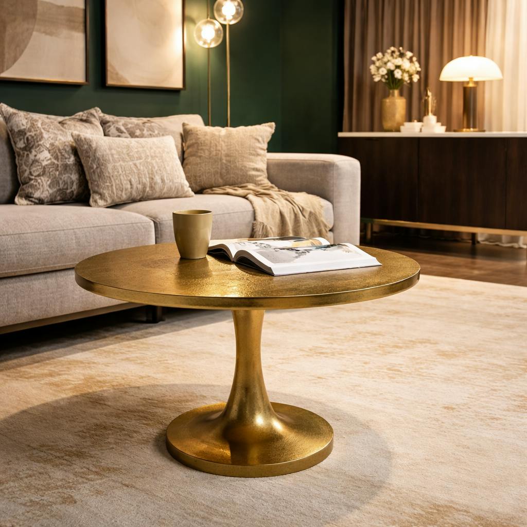 Table basse ronde dorée en aluminium Ø65 cm KANO