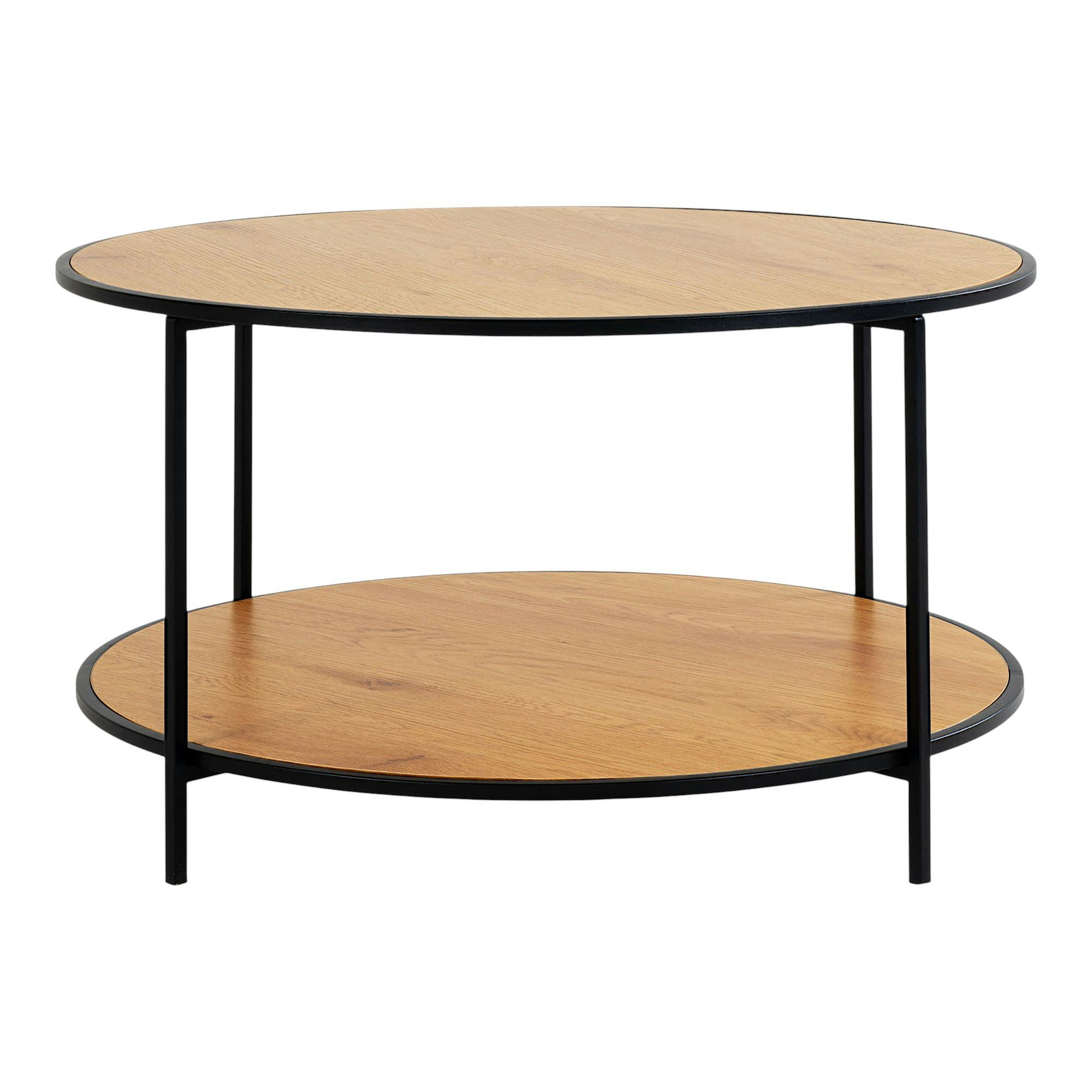 Table basse ronde double plateau effet bois clair VARDE