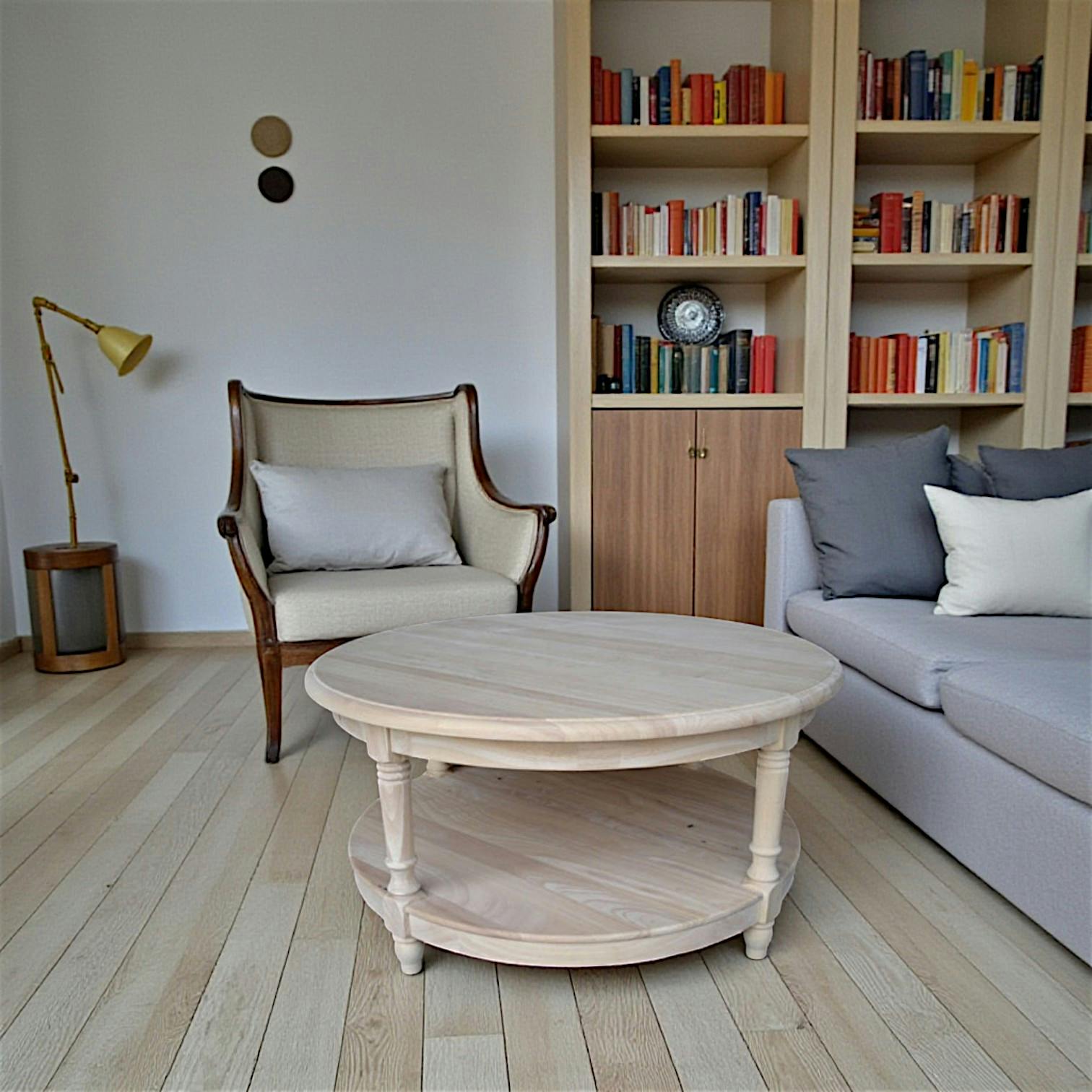 Table basse ronde double plateau hévéa D80cm TRADITION