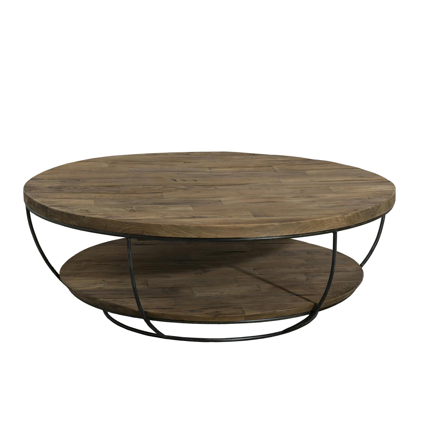 Table basse ronde double plateaux en teck recyclé et métal noir D100xH35cm SWING