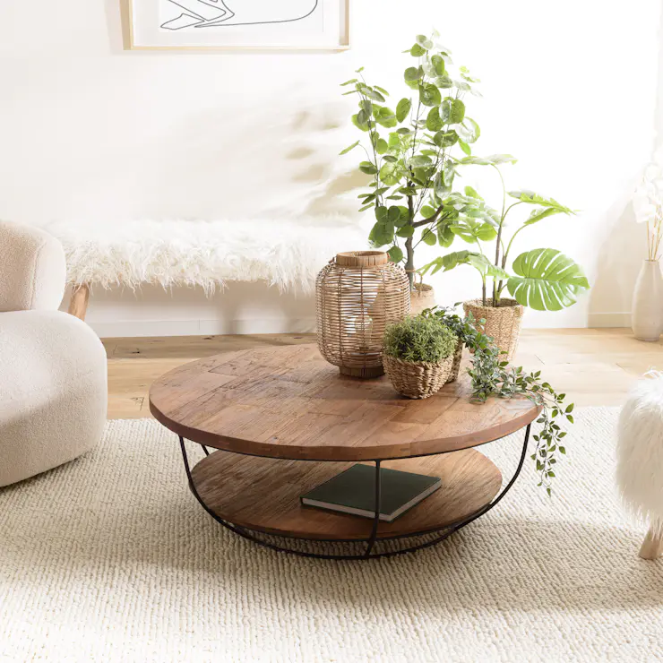 Table Basse Ronde Bois et Métal | Tables Basses Ronde Industrielle ...