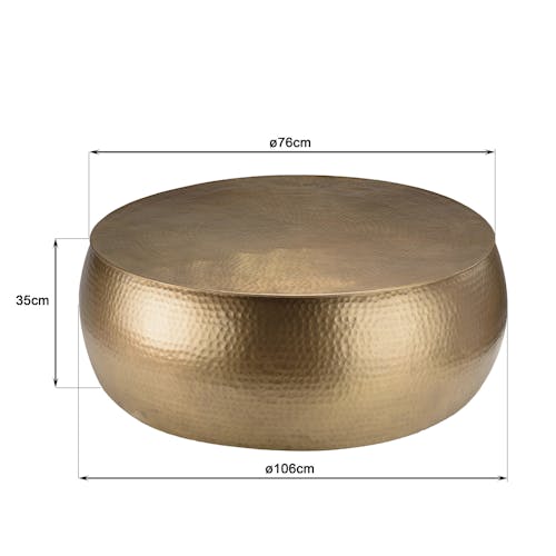 Table basse ronde en aluminium doré martelé 106 cm ZALA