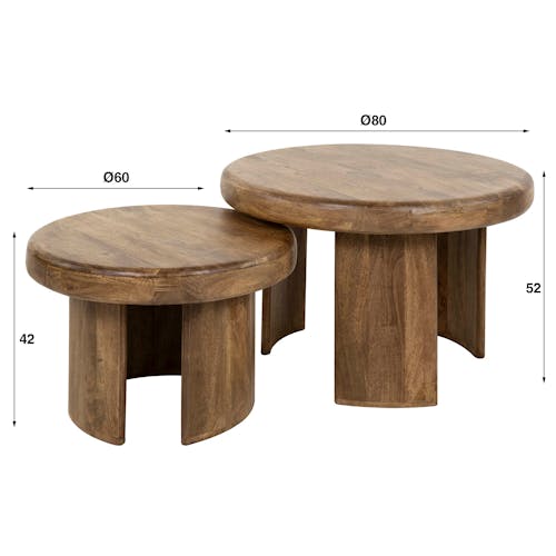 Table basse ronde en bois de manguier durable (lot de 2) CREEK