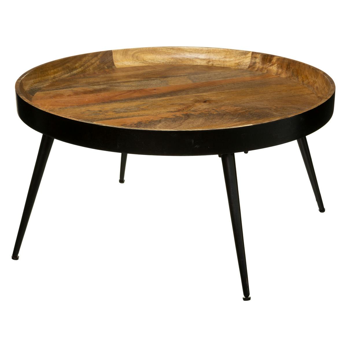 Table basse ronde en bois de manguier et métal