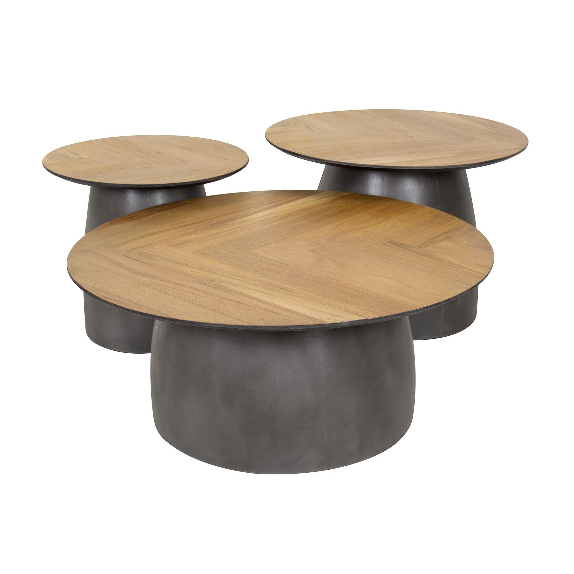 Table basse ronde en bois de teck et métal motif chevron (lot de 3 ...