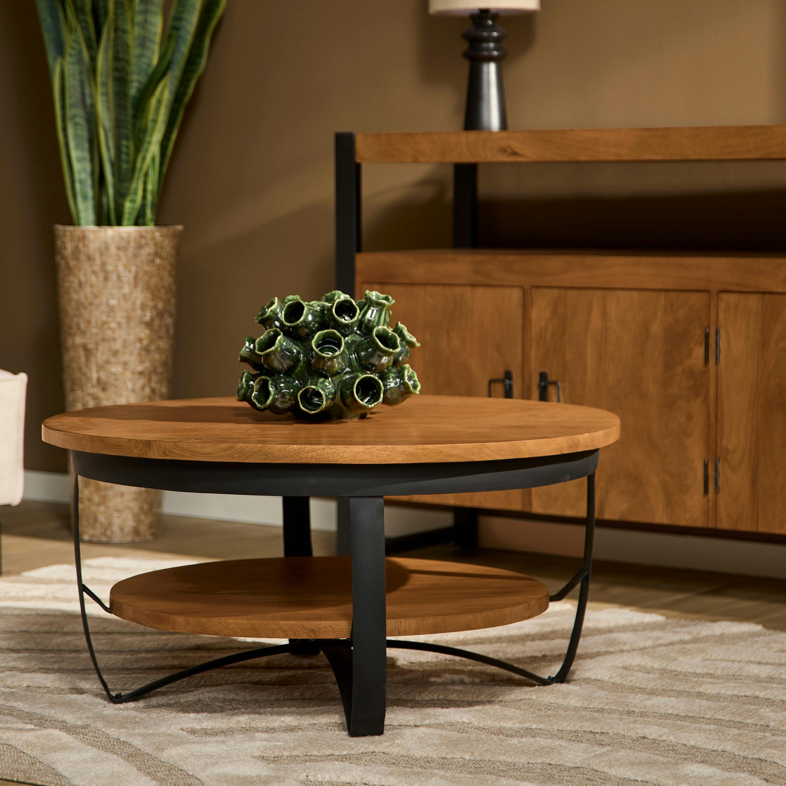 Table basse ronde en bois et métal noir OMAHA