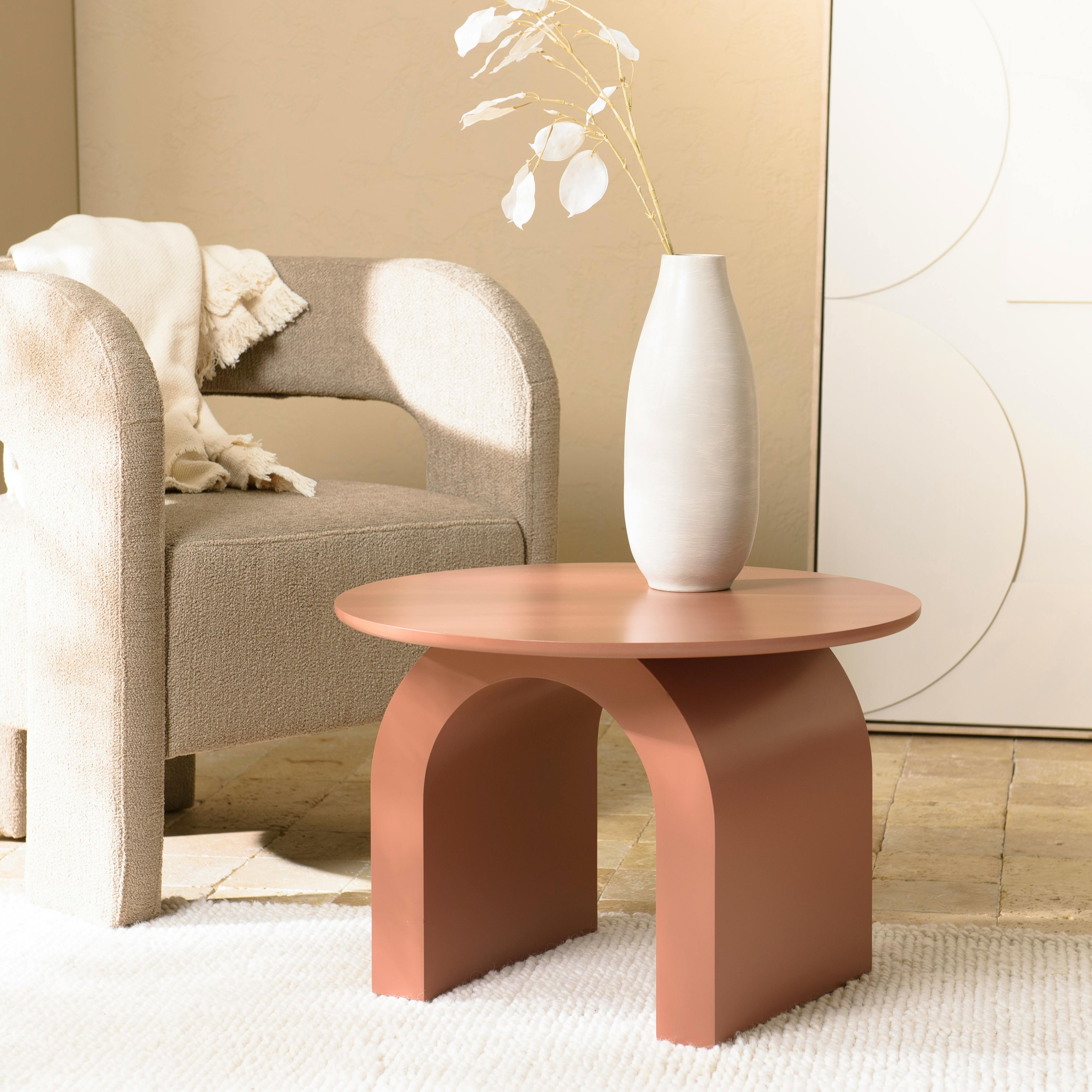 Table basse ronde en bois laqué terracotta D60cm CASTILLE