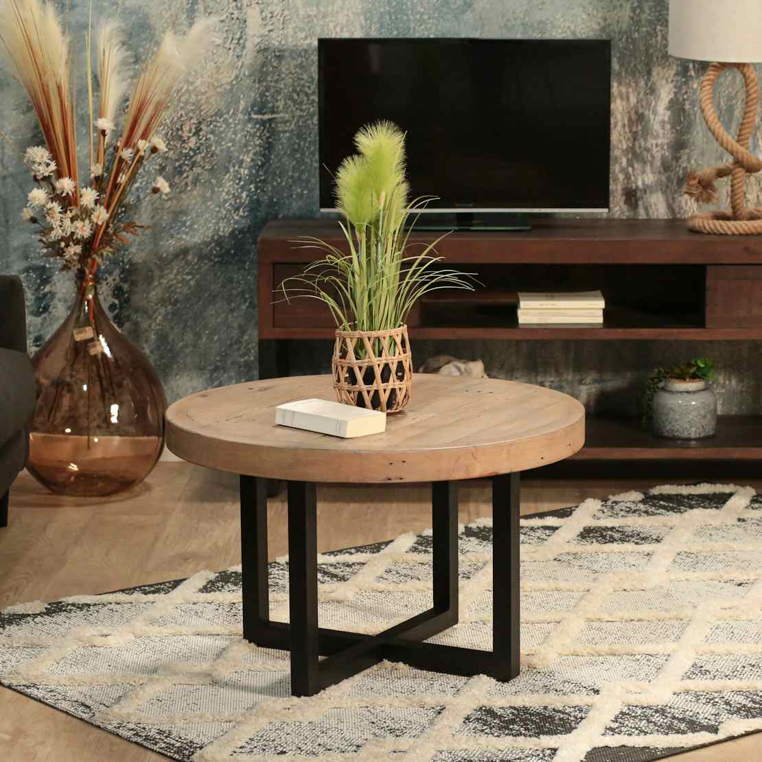 Table Basse Ronde Bois et Métal | Tables Basses Ronde Industrielle ...