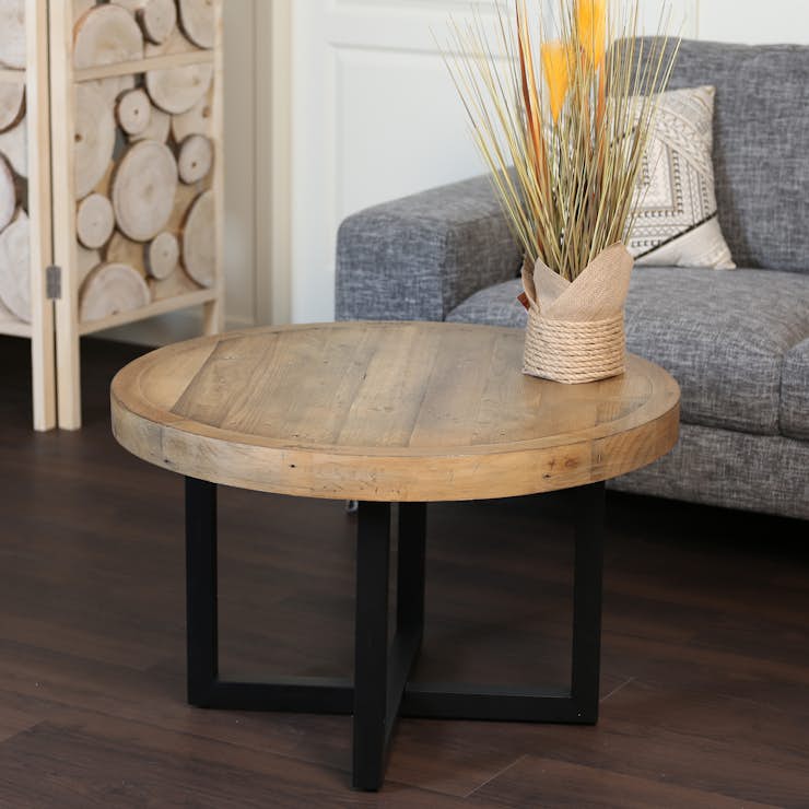Table Basse Ronde Bois et Métal | Tables Basses Ronde Industrielle ...