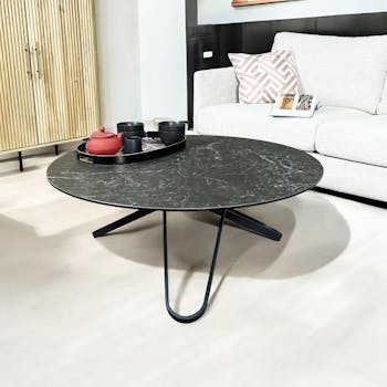 Table basse ronde en céramique marbrée anthracite LOMBARDIE