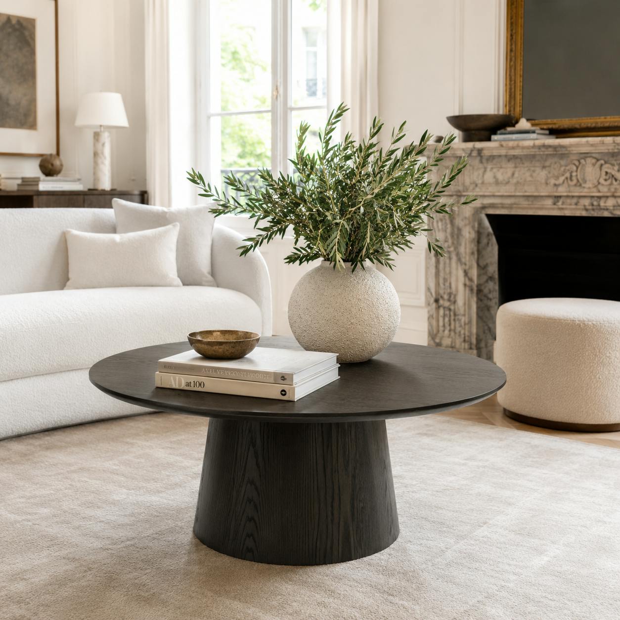 Table basse ronde en chêne brun LOREN