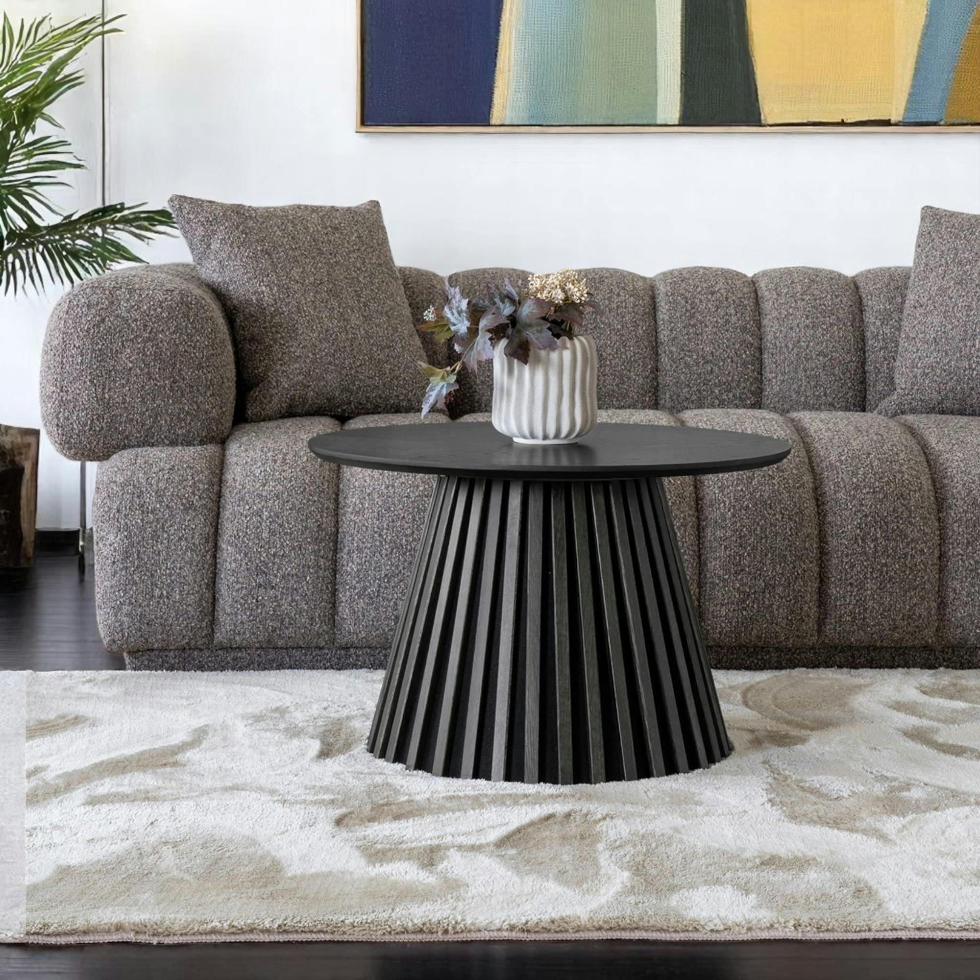 Table basse ronde en chêne noir avec piètement baguette ø70 cm AMSTERDAM
