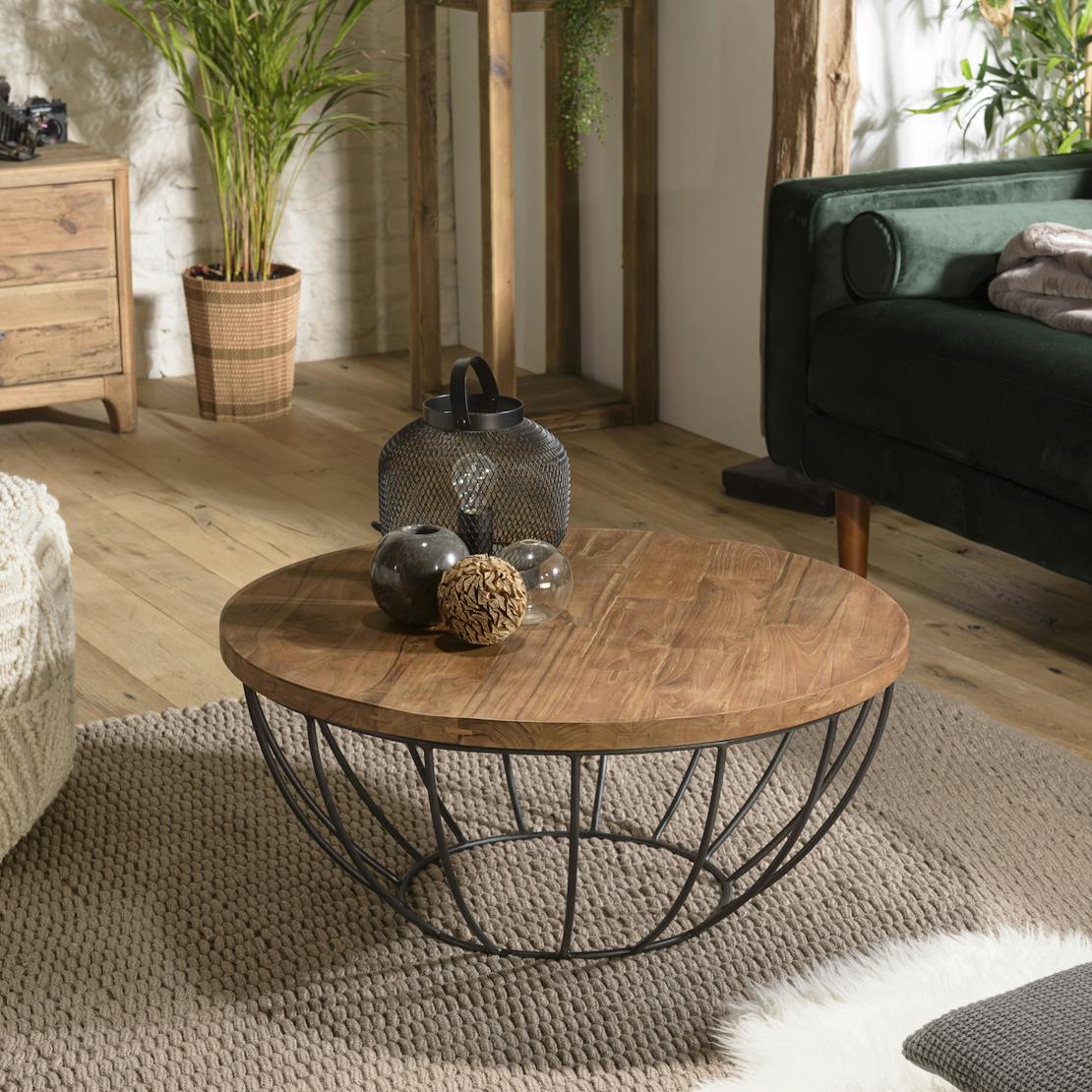 Table Basse Ronde Bois et Métal | Tables Basses Ronde Industrielle ...
