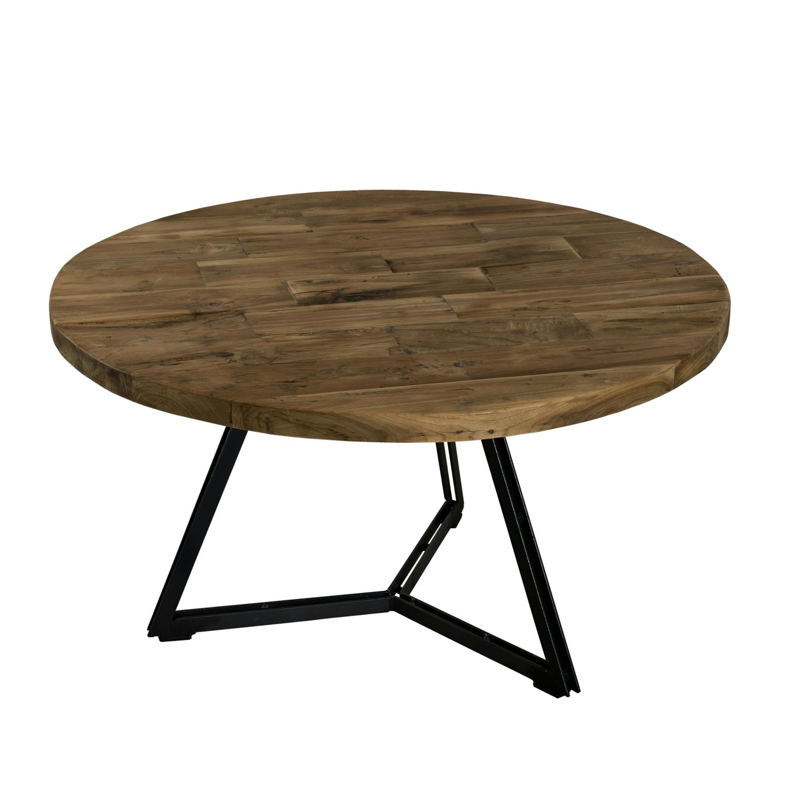 Table basse ronde en Teck recyclé et pieds métal noir et bois D75xH41cm SWING