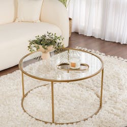 Table basse ronde en verre – cadre doré ⌀80 cm TULUM