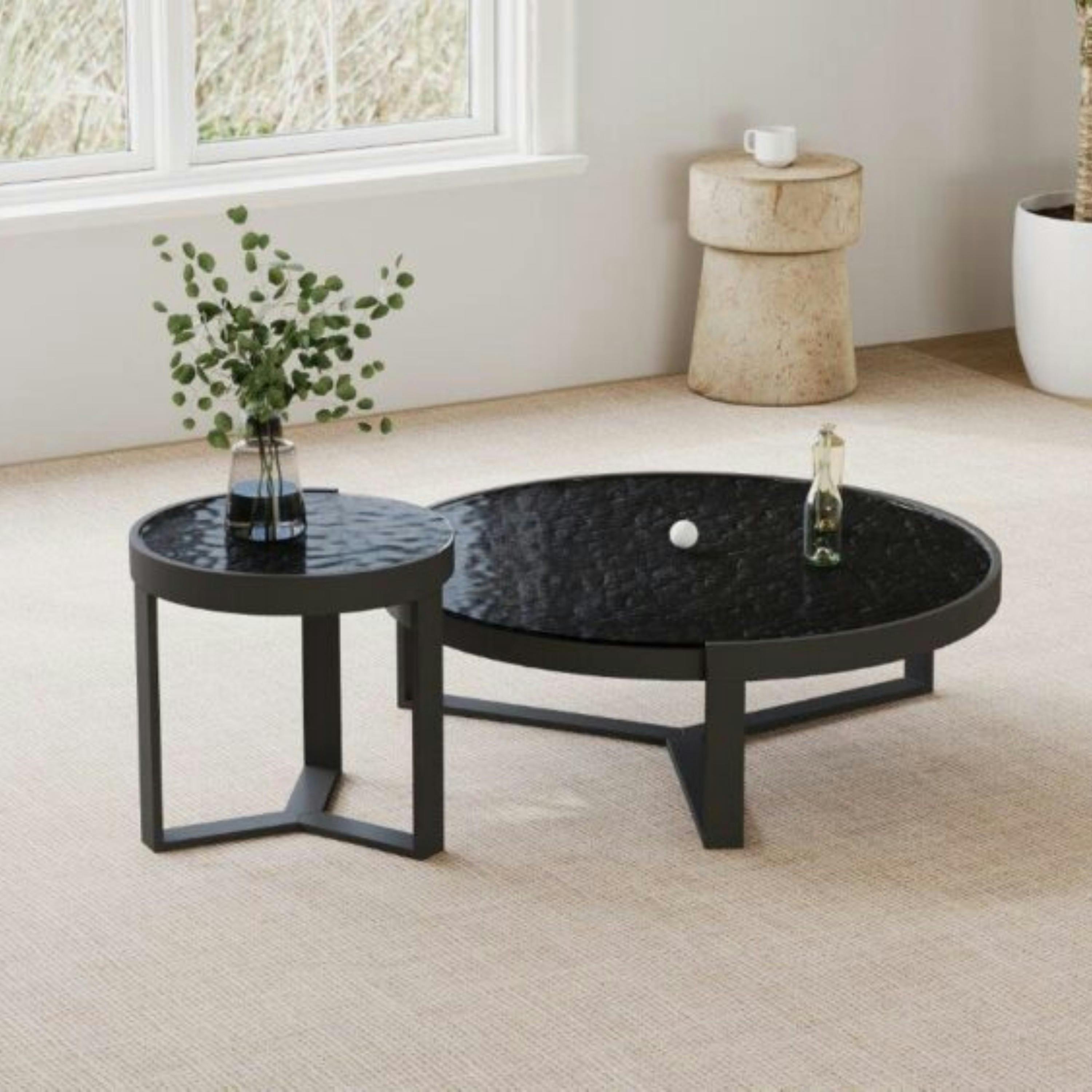 Table basse ronde en verre noir ondulé (lot de 2) LIGURIE