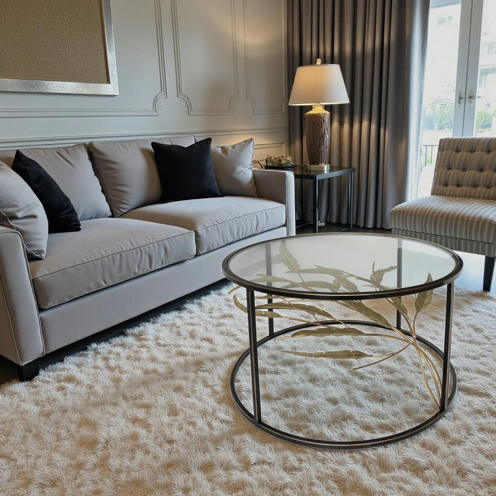 Table basse ronde feuillage doré HIMALAYA