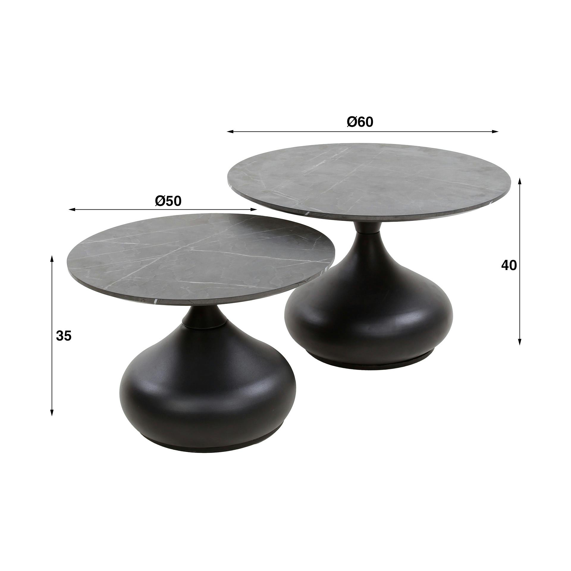 Table basse ronde forme organique plateau effet marbre noir (lot de 2 ...