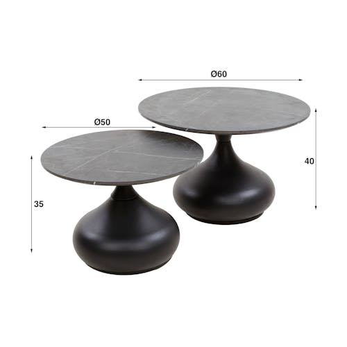 Table basse ronde forme organique plateau effet marbre noir (lot de 2) RALF