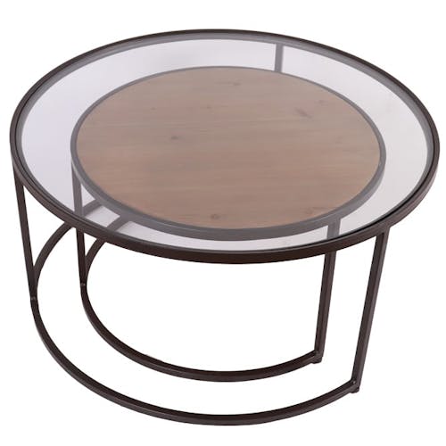 Table basse ronde gigogne bois verre métal CAIRNS (lot de 2)