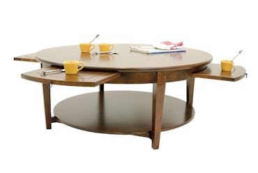  Table basse ronde Hévéa double plateaux, avec 4 tiroirs coulissants D110xH45cm MAORI