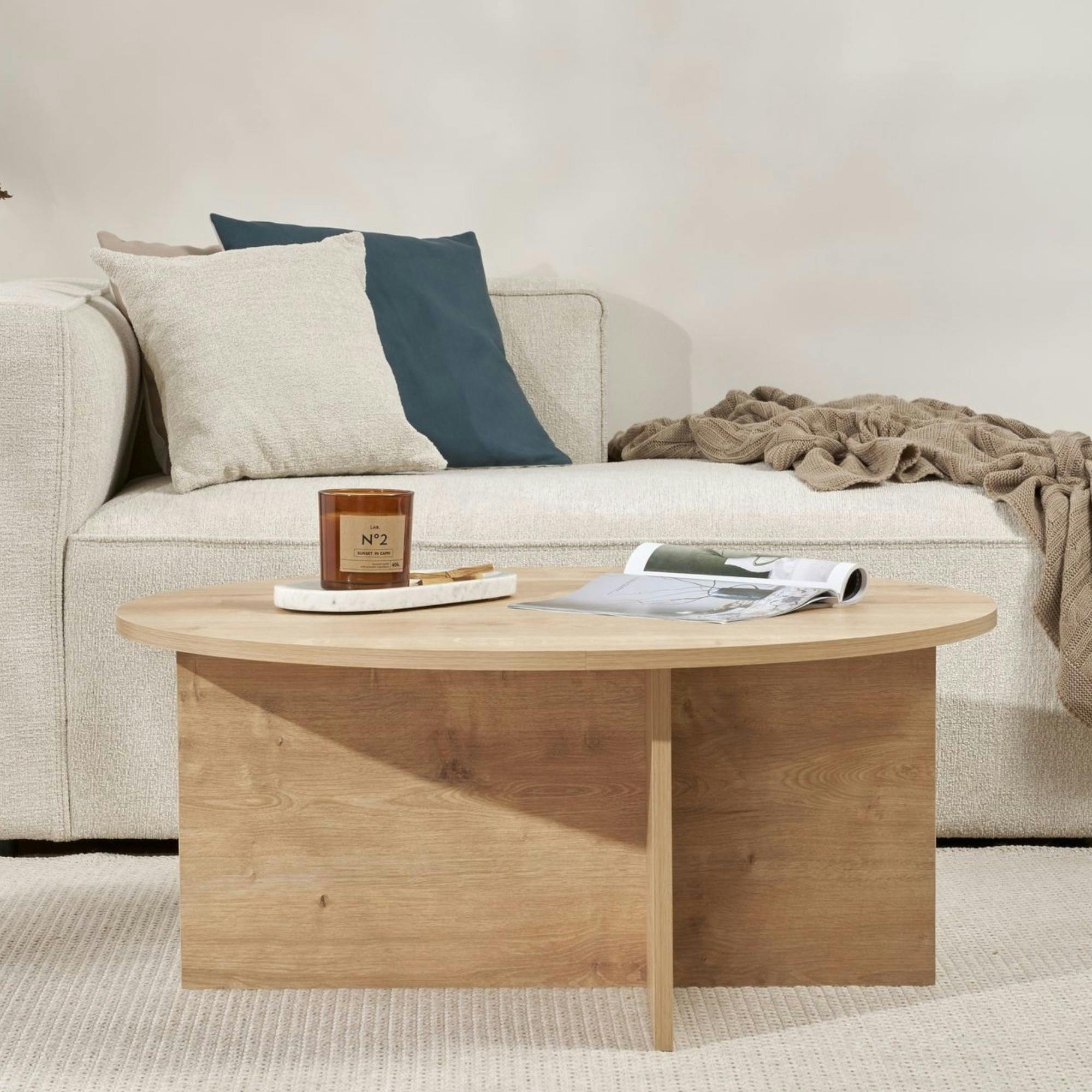 Table basse ronde minimaliste - effet bois de chêne MARFA