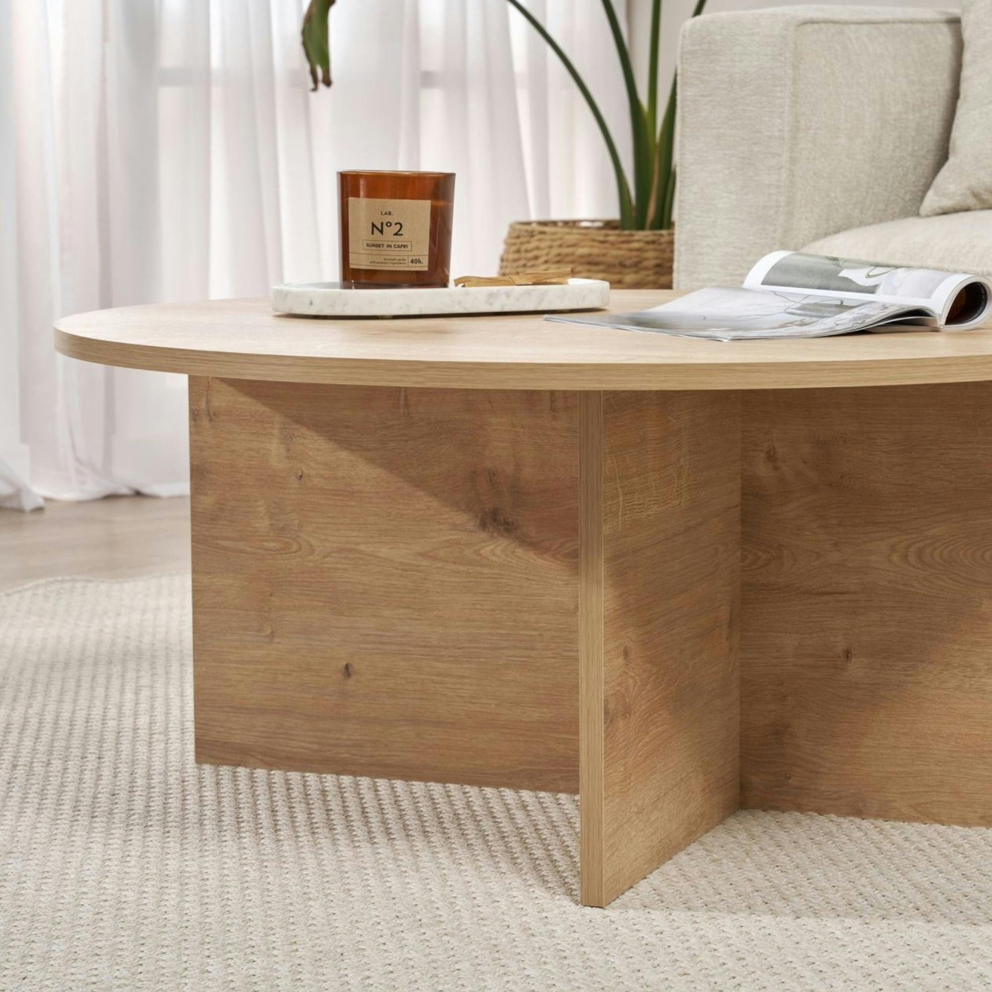 Table basse ronde minimaliste - effet bois de chêne MARFA | Tables ...