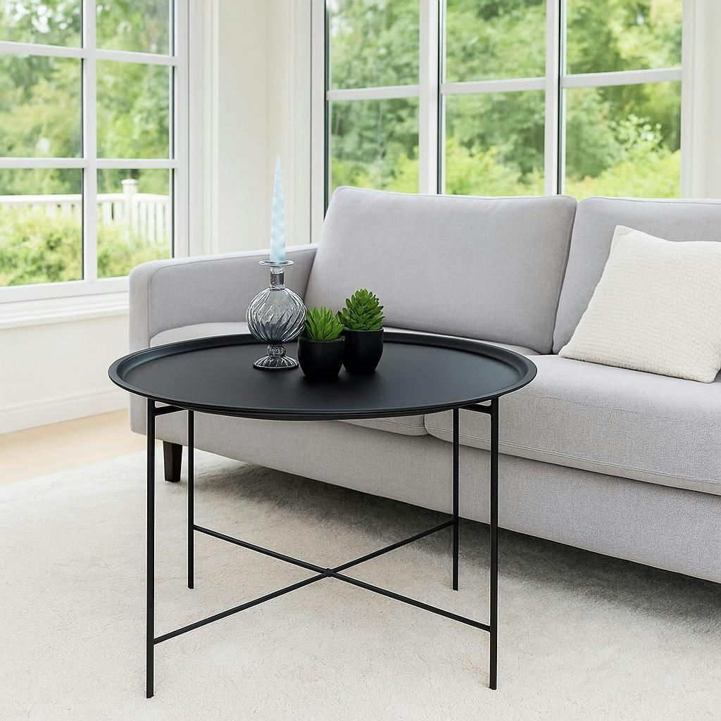 Table basse ronde minimaliste noire Ø75 cm - plateau amovible RALF