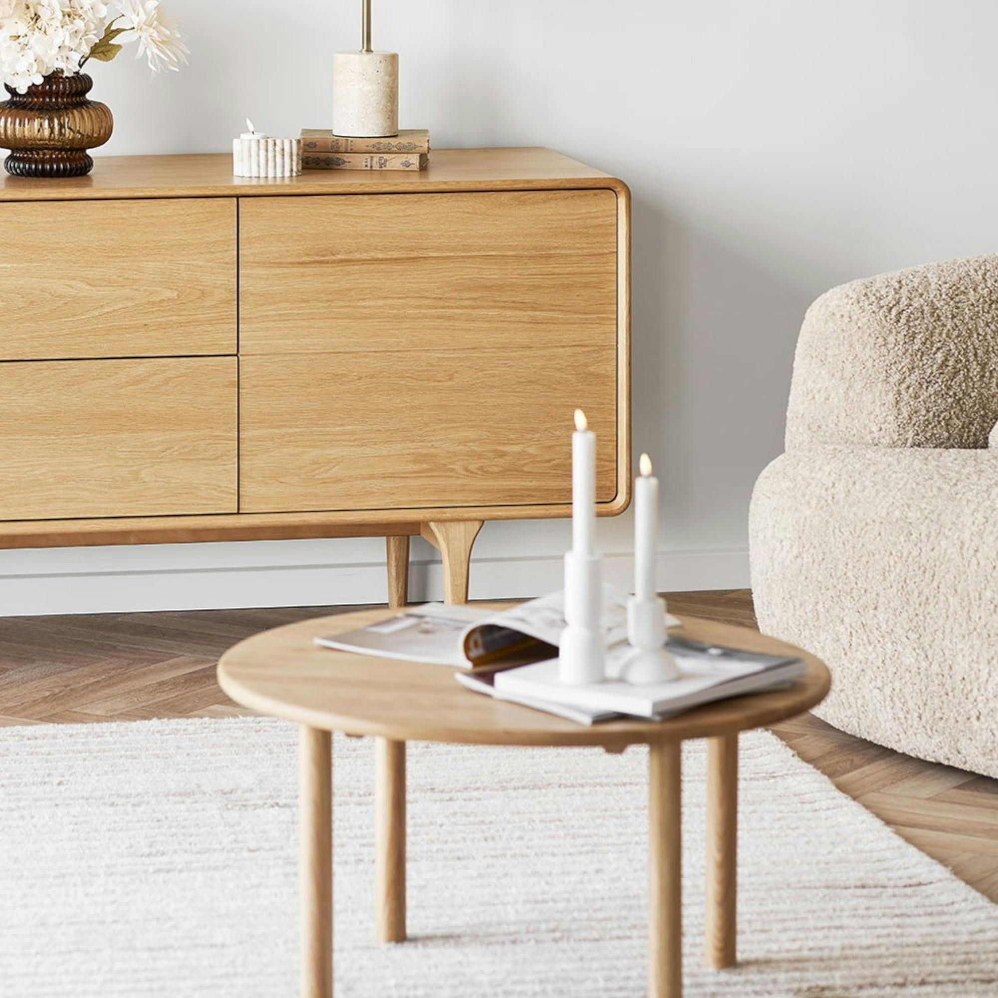 Table basse ronde moderne bois de chêne clair Ø 70 cm PARMA