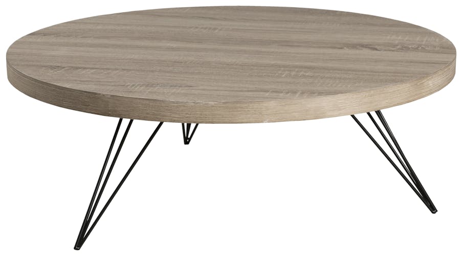 Table basse ronde en bois pieds metal epingles de style contemporain