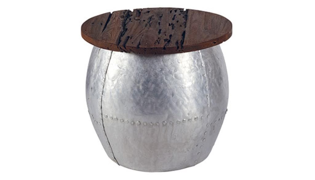 Table basse ronde en bois et metal de style oriental