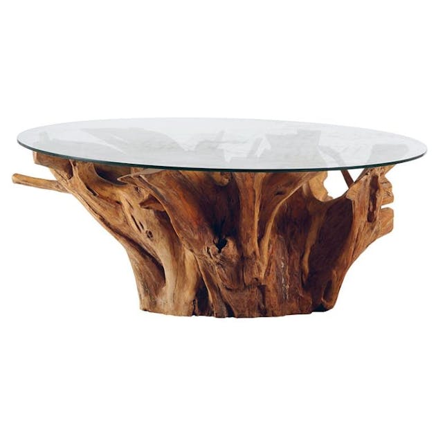 Table basse ronde nature teck et verre 120x50 ARIZONA Tables basses