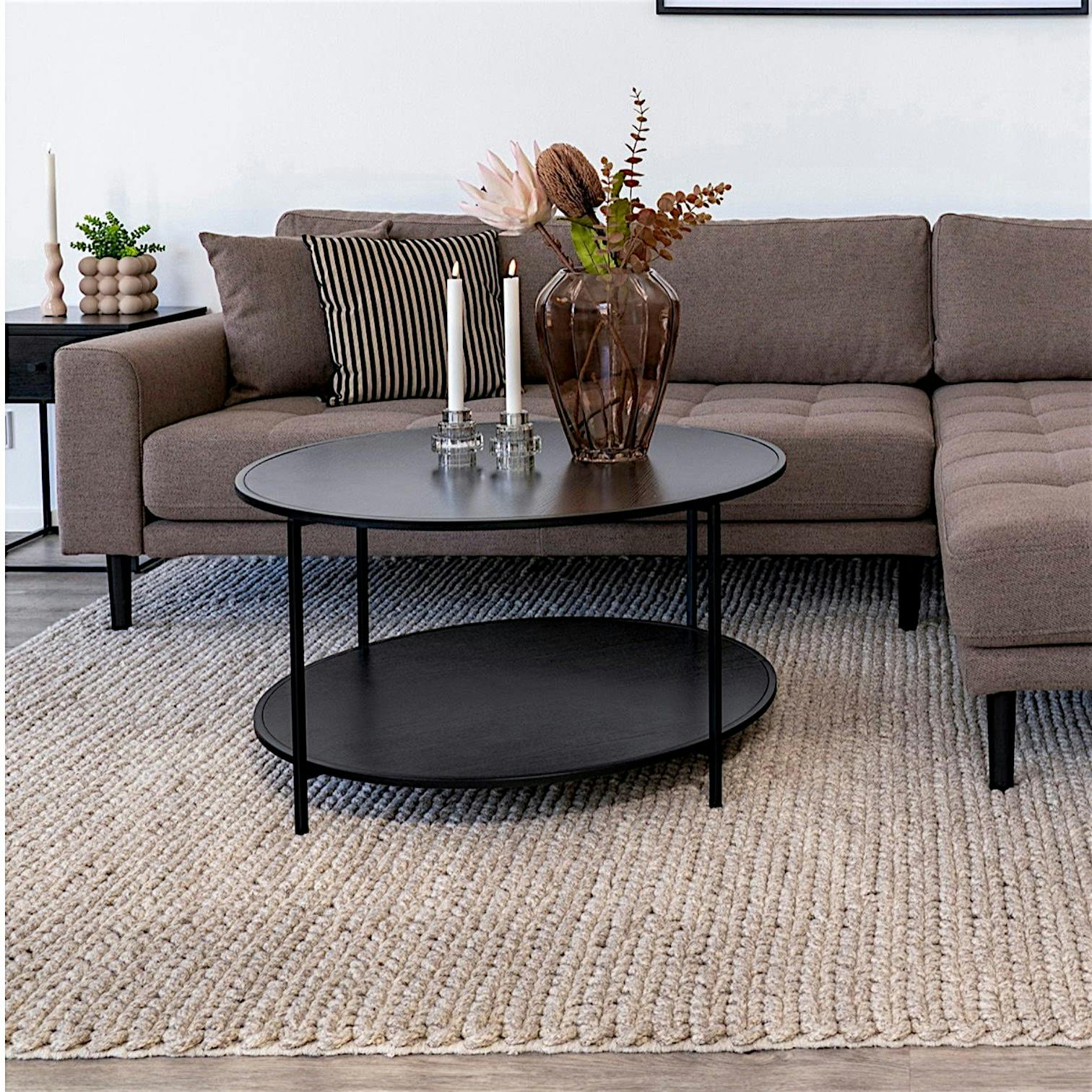 Table basse ronde noire double plateau VARDE