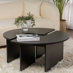Table basse ronde noire effet bois - design puzzle MARFA