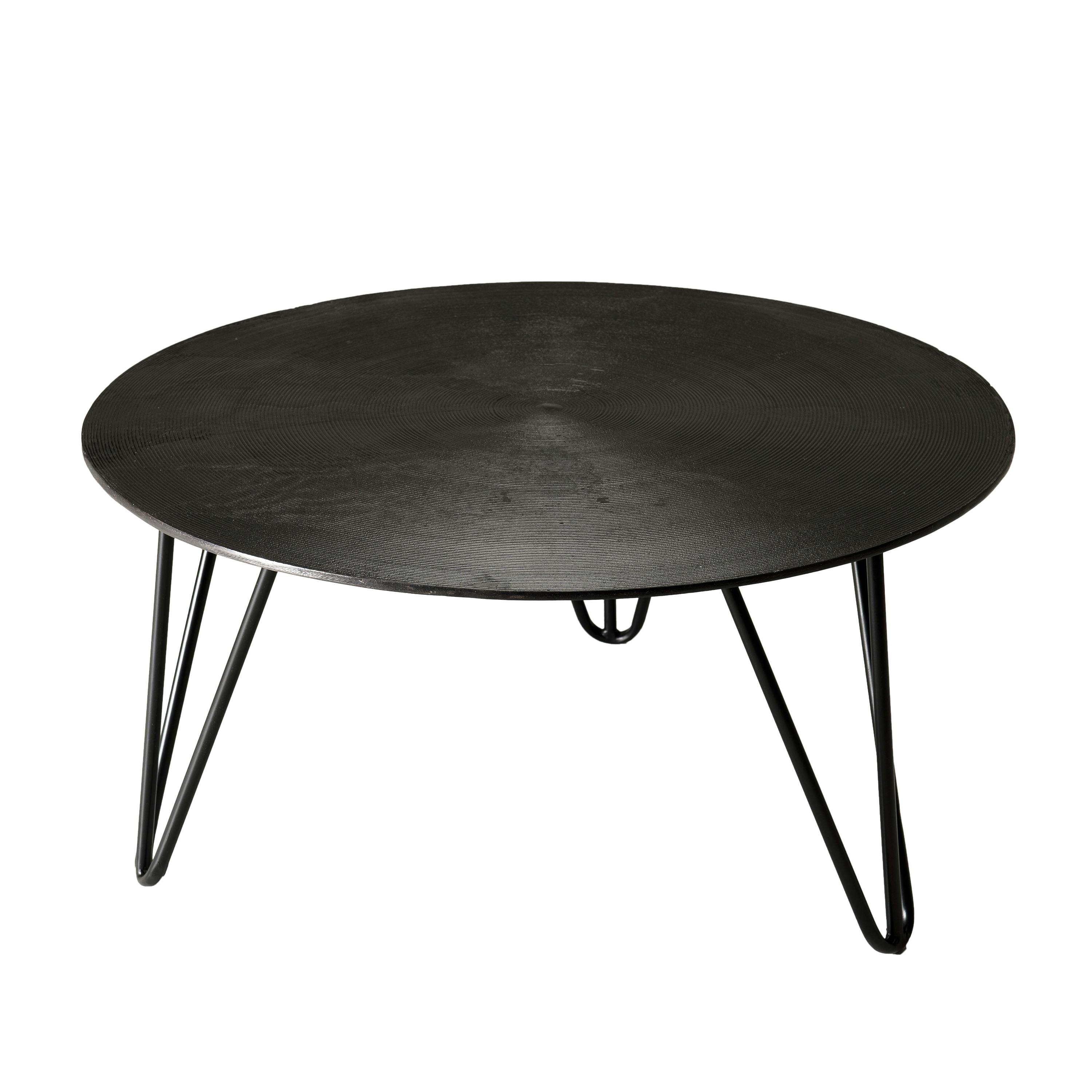 Table basse ronde noire rainures pieds épingle ZALA