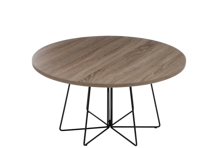 Table basse ronde, plateau bois naturel et pieds métal - D80 H40cm