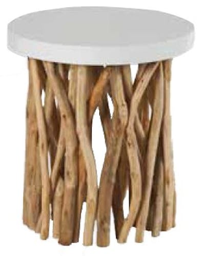 Table basse ronde en bois branches plateau laqué style exotique