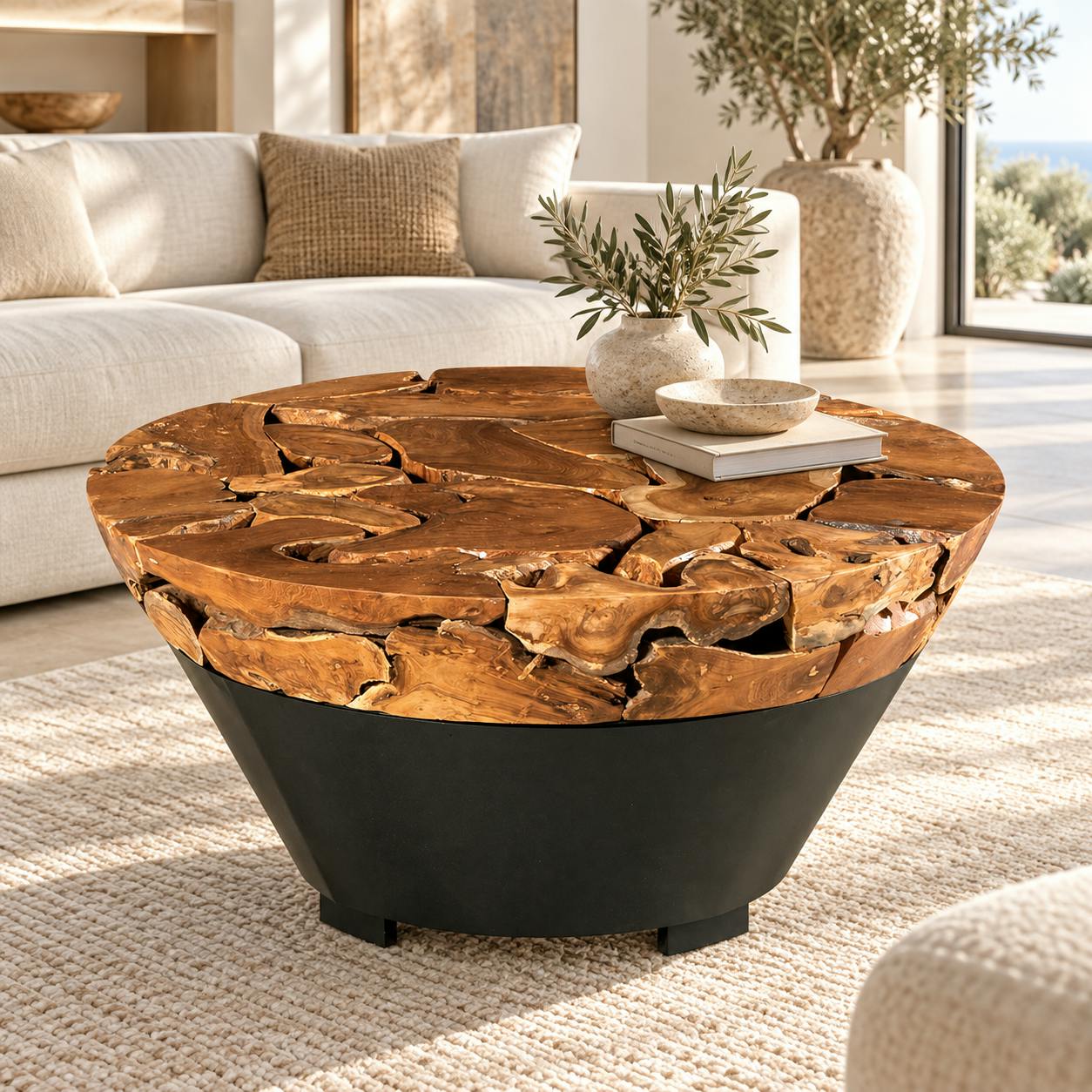 Table basse ronde racine de teck métal CANADA