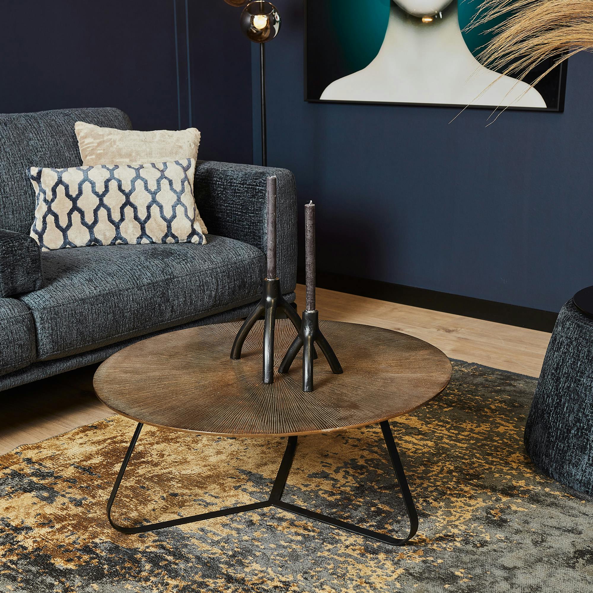 Table basse ronde rainurée sur trépied Ø80 cm KANO