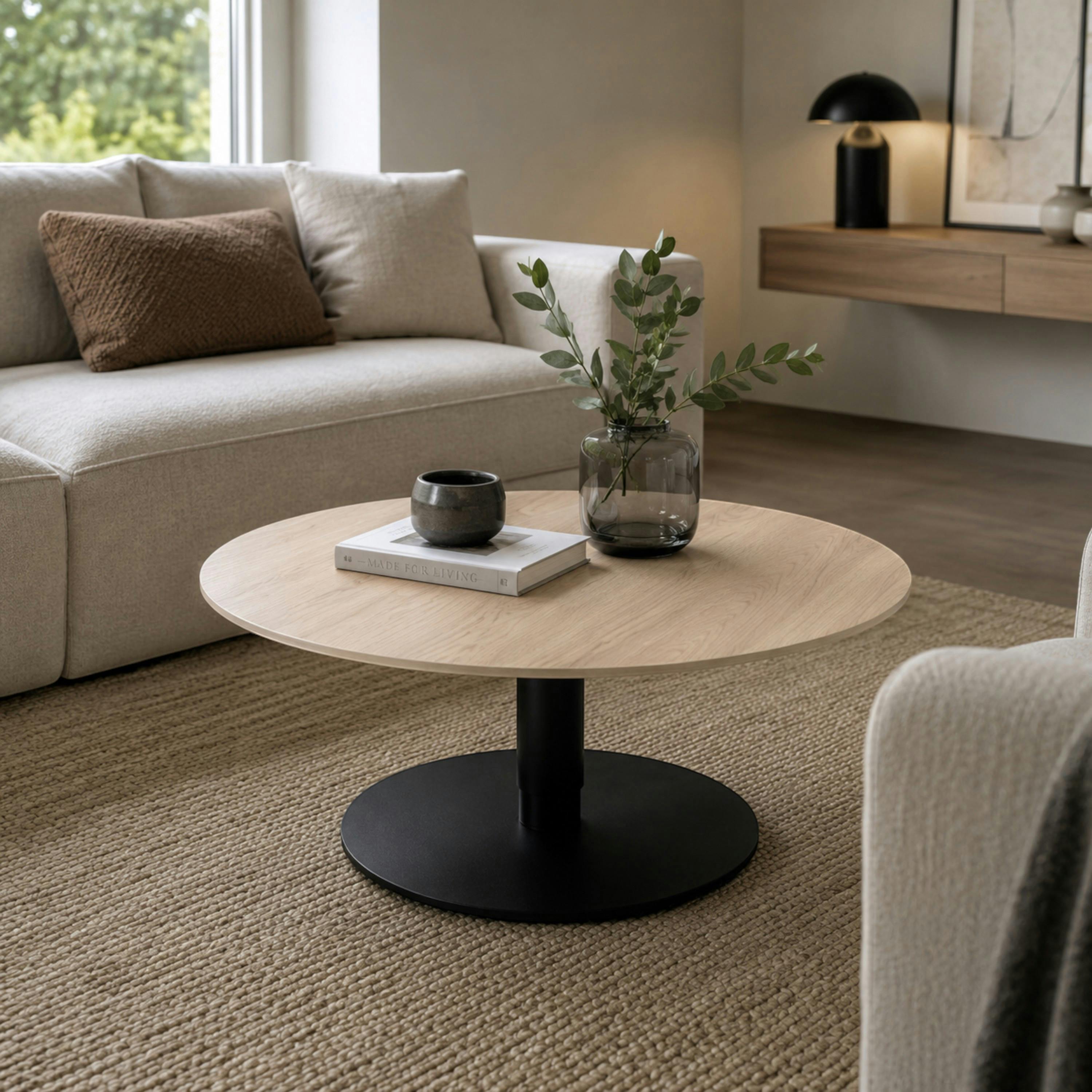 Table basse ronde relevable céramique effet chêne LUGANO