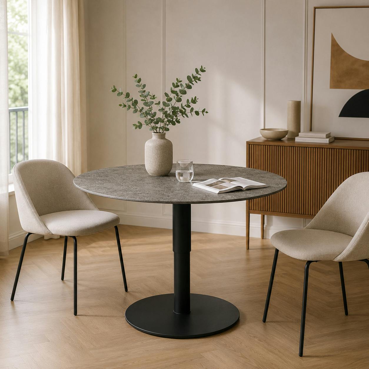 Table basse ronde relevable céramique effet métal LUGANO