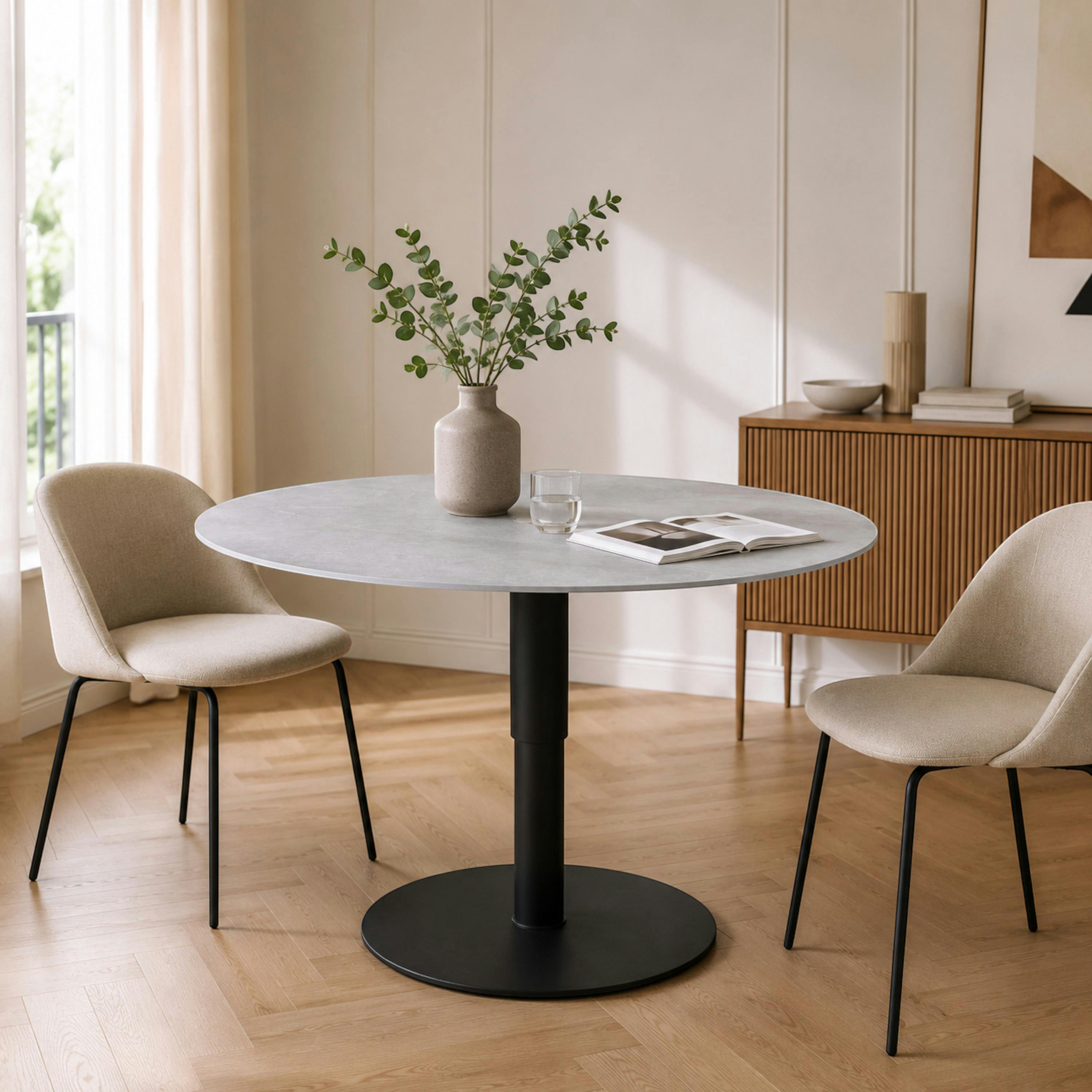 Table basse ronde relevable céramique grise Ø90 cm LUGANO