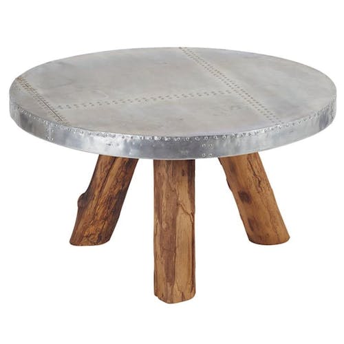 Table basse en bois et metal de style exotique
