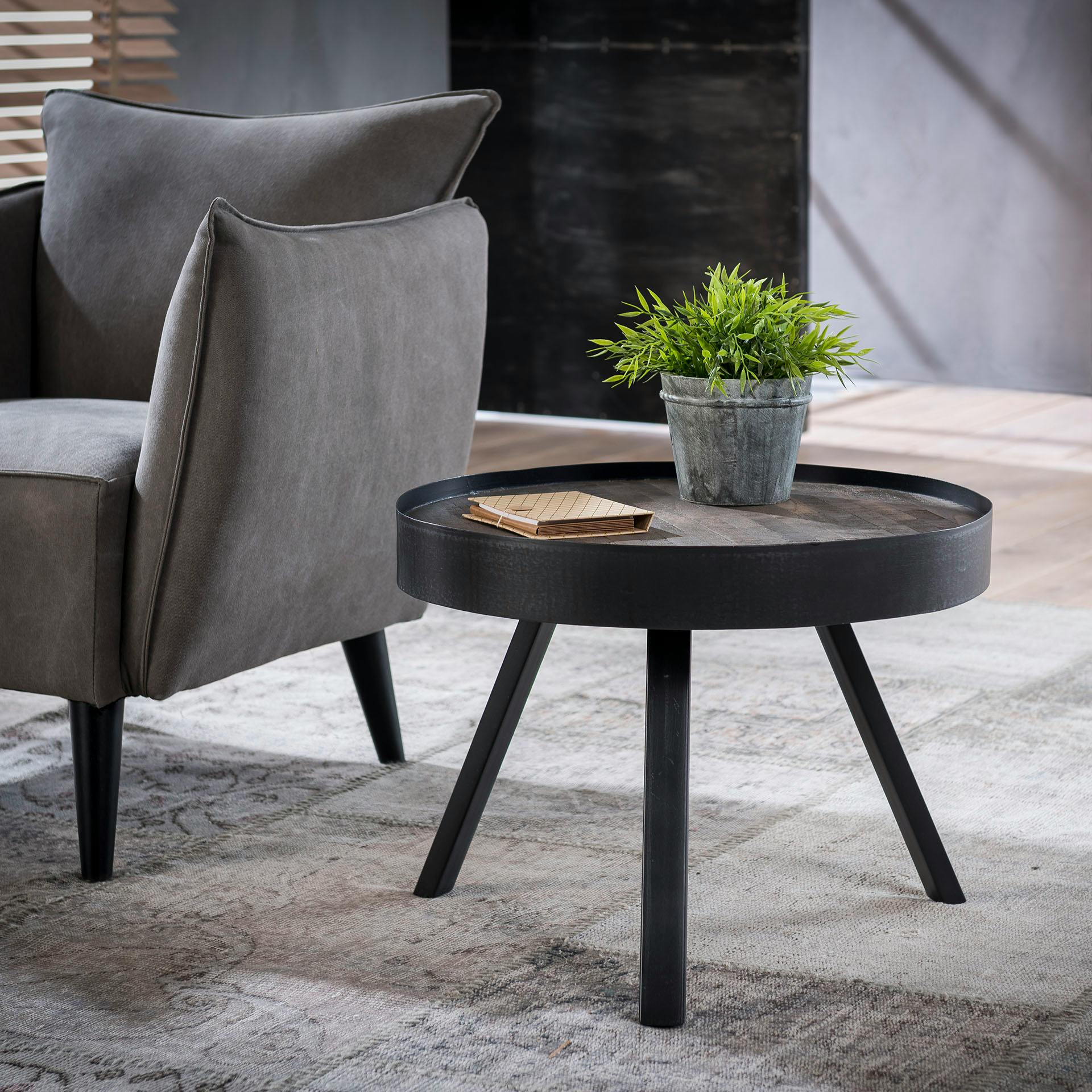 Table basse ronde teck métal gris D60 JAVA