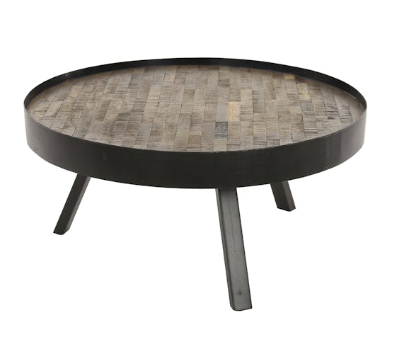 Table ronde en bois recylce et metal de style contemporain
