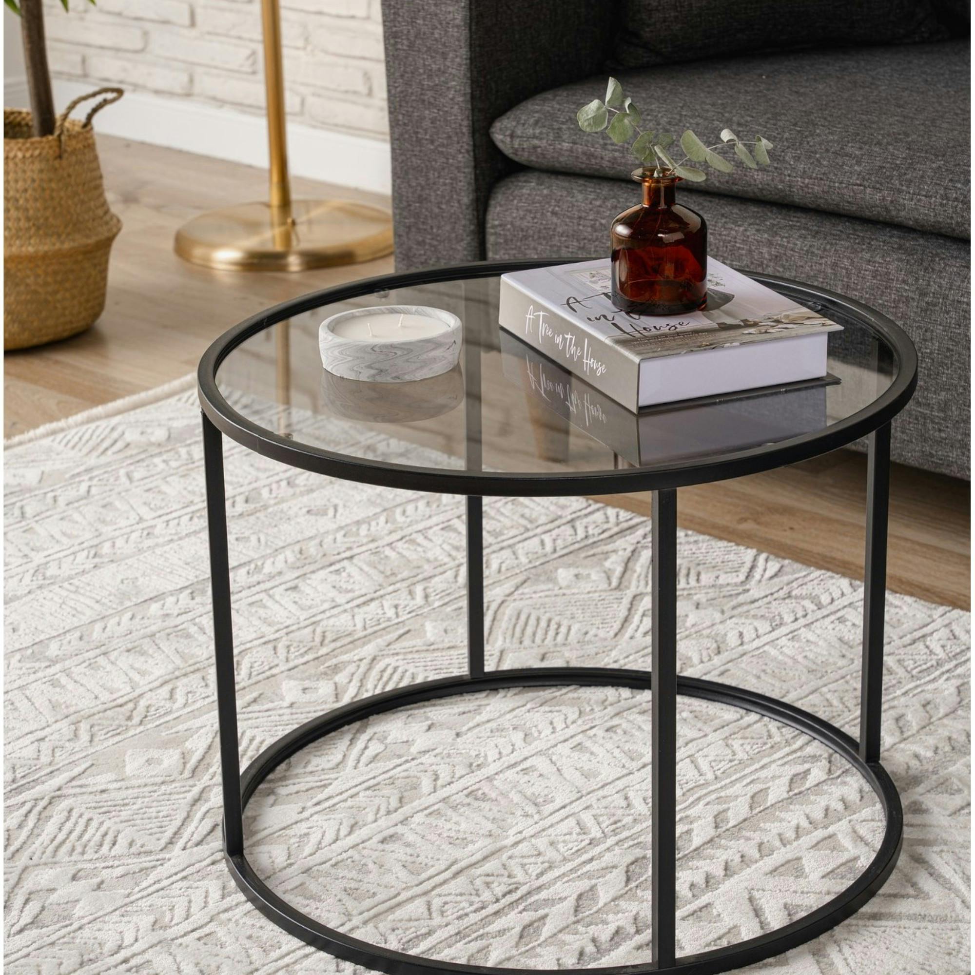 Table basse ronde verre fumé ⌀60 cm - structure noire TULUM