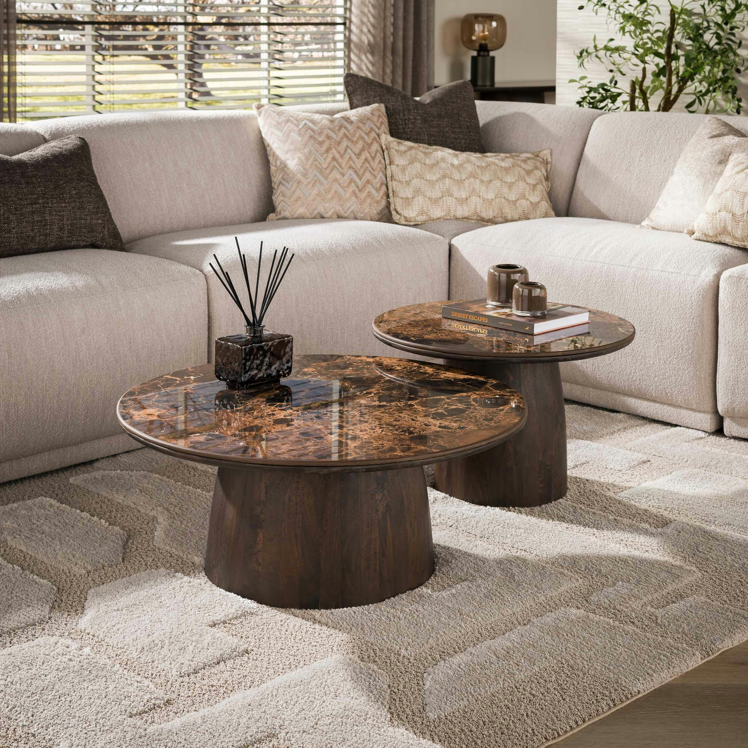 Table basse ronde vintage en céramique marbrée (x2) YANG