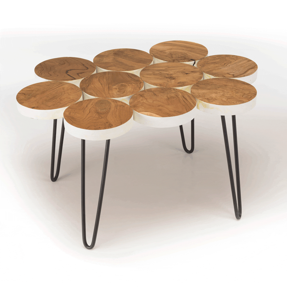 Table basse rondelles en teck recyclé 80 cm