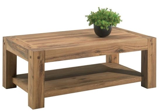Table basse rectangulaire en bois double plateau de style campagne