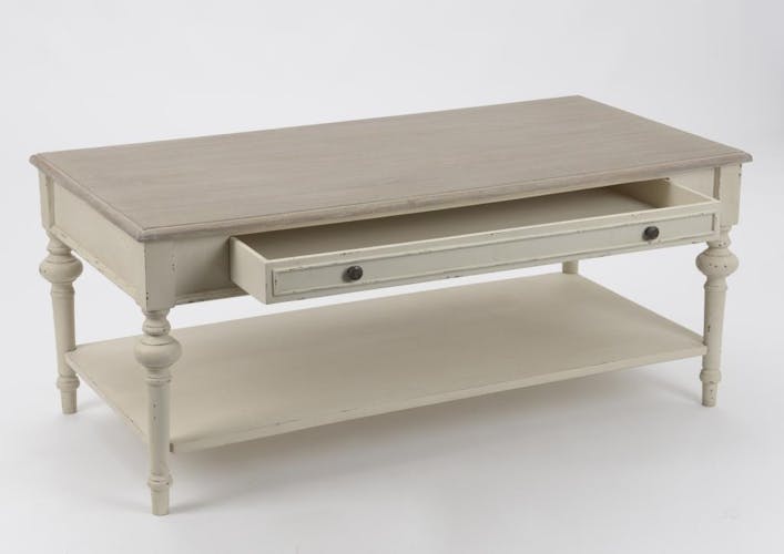 Table basse rectangulaire en bois blanc de style romantique